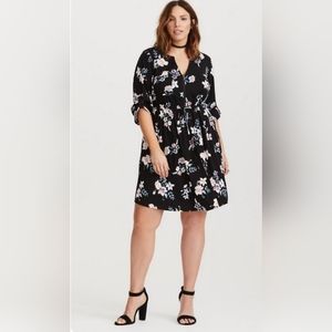 Torrid Mini Challis Dress 1X Black Floral
